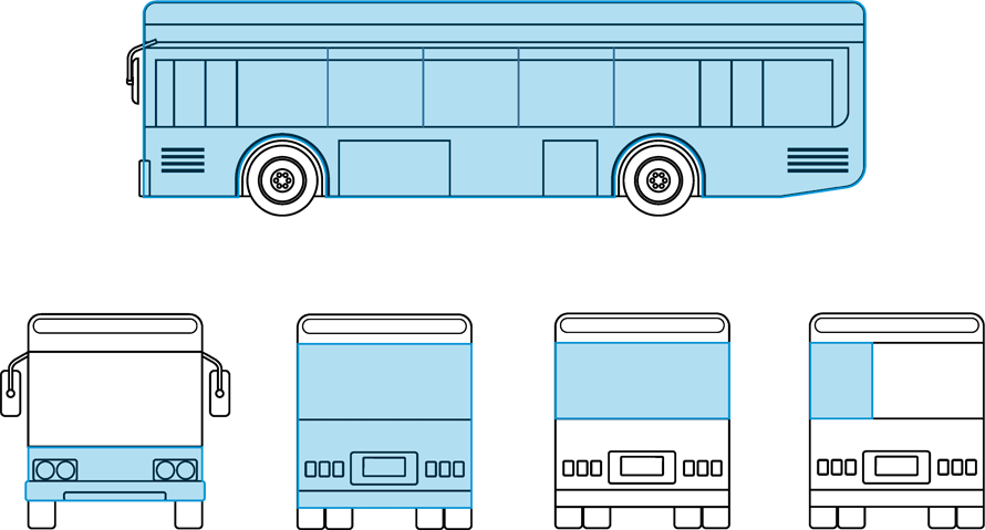 Reklamos plotai ant autobusų, troleibusų ir jų viduje